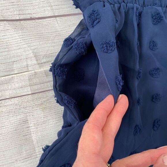 BTFBM fully lined v-cut short sleeve romper w/fabric appliqués navy blue sz L - Picture 7 of 12